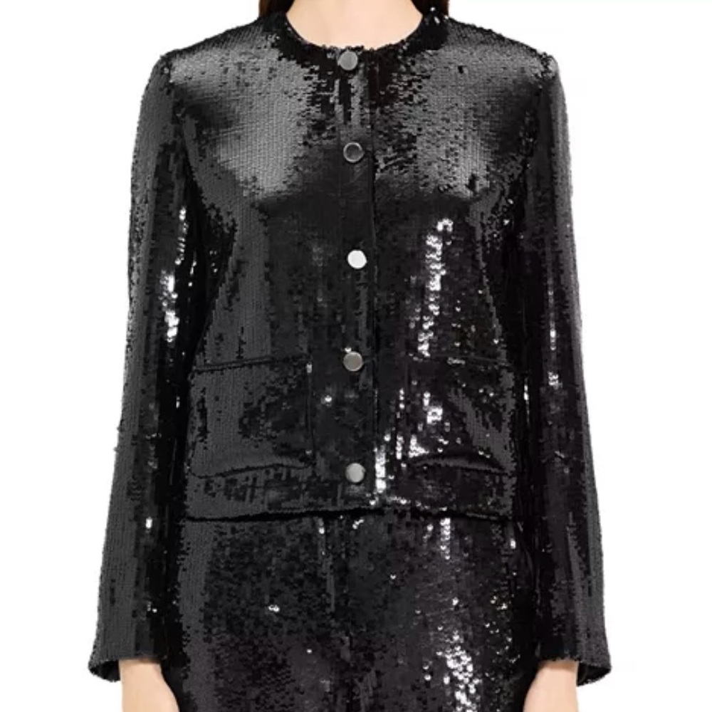 Theory Black Sequin Button-Front Jacket